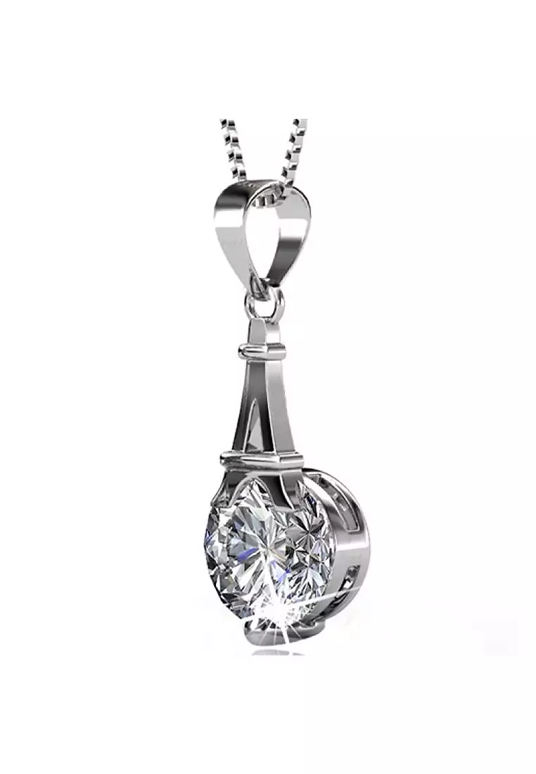 Silver Drop Solitaire Pendant on Chain - Image 2