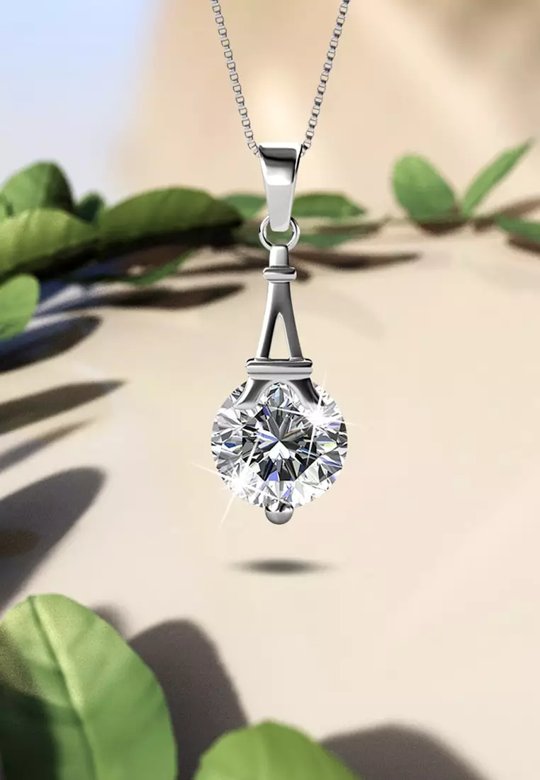 Silver Drop Solitaire Pendant on Chain - Image 3