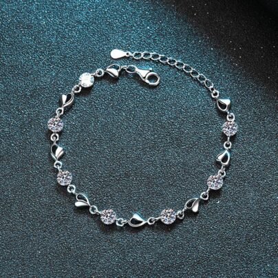 Silver Half Puff Heart Bracelet With CZ Stones - RISHA...