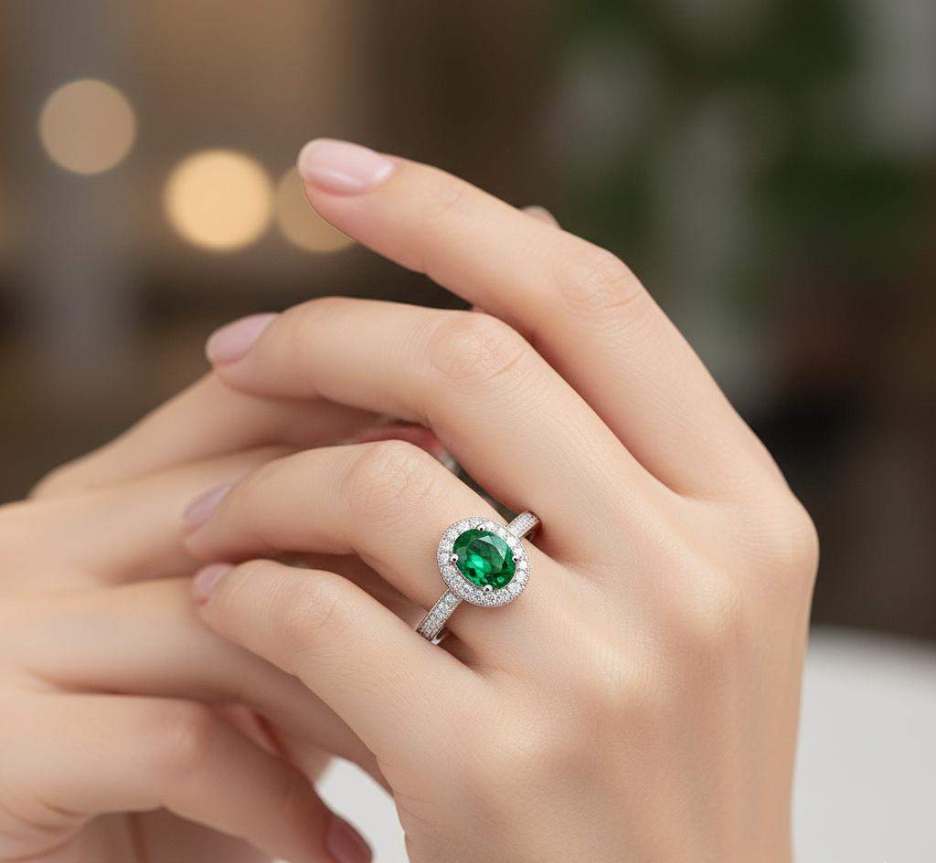 Silver Enchanted Green Emerald Ring For Her - Image 3