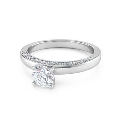 Silver Gardenia Solitaire Ring with Edged Zircon