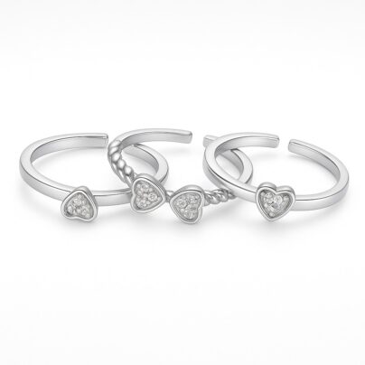 Three - Set Layered Silver Bow Cluster Ring For Her