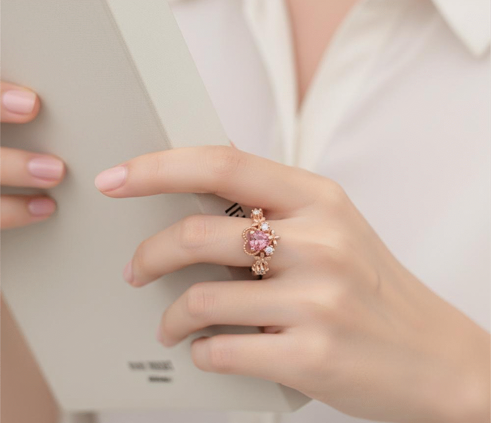 Rose Gold Pink Crown Brass Ring For Women