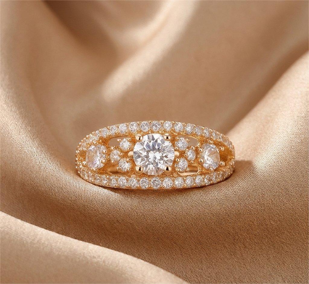 Classic Oval Cut Stone Embedded Gold Tone Brass Ring for Women - Image 3