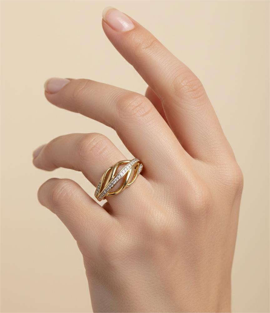 Tangled Line Rose Gold Brass Ring for Women