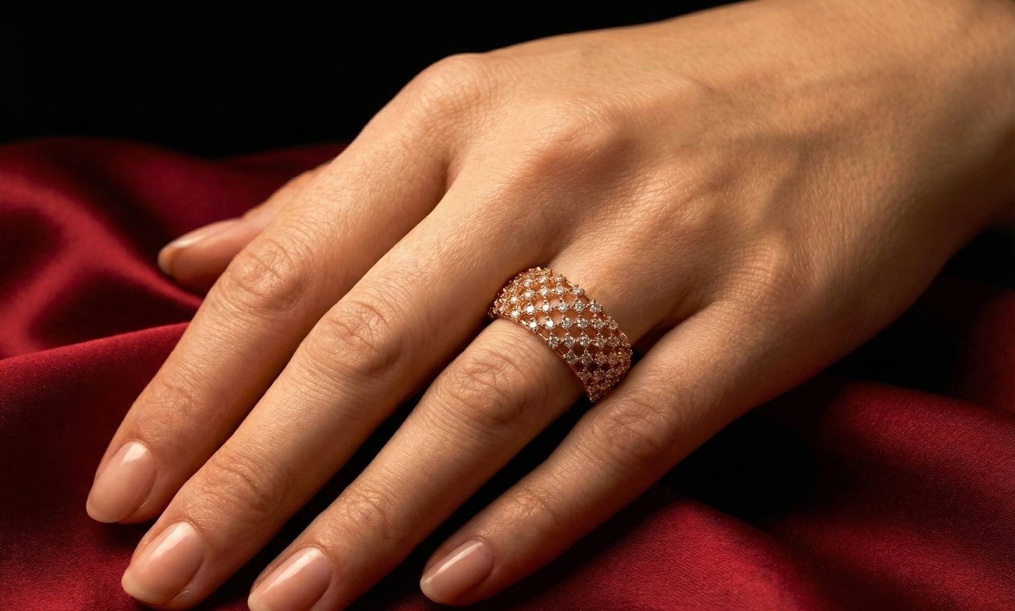 Brass Ring With Hook Chain Line Design