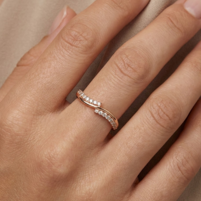 Twisted Curl Rose Gold Brass Ring for Women in hand for womens finger