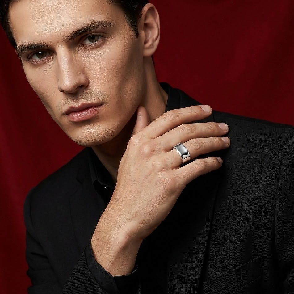 Modern Minimalist Silver Ring For Men - Image 3