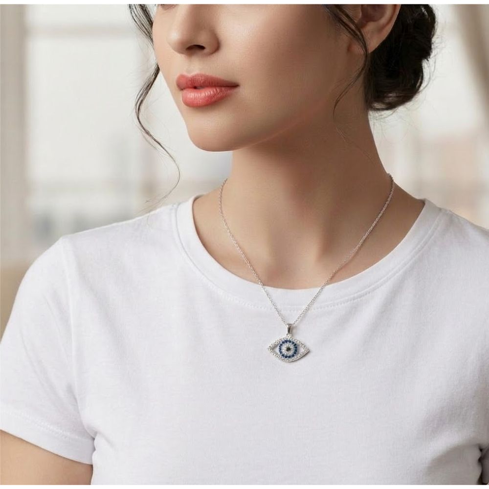 Luminous Silver Evil Eye Charm Pendant - Image 4