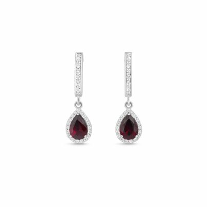 Ruby Red Silver Drop Earrings