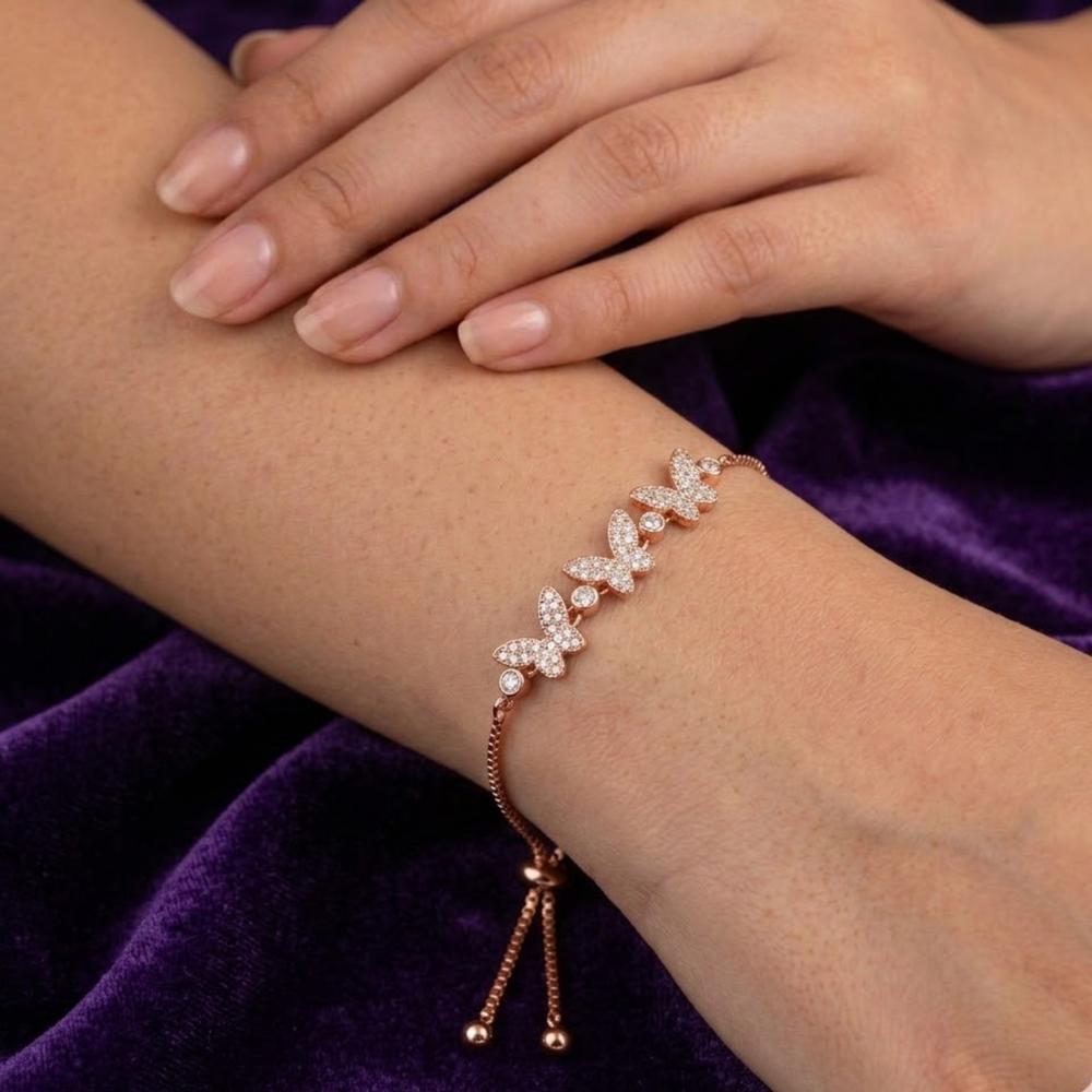 Rose Gold Butterfly Brass Flutter Bracelet - Image 3