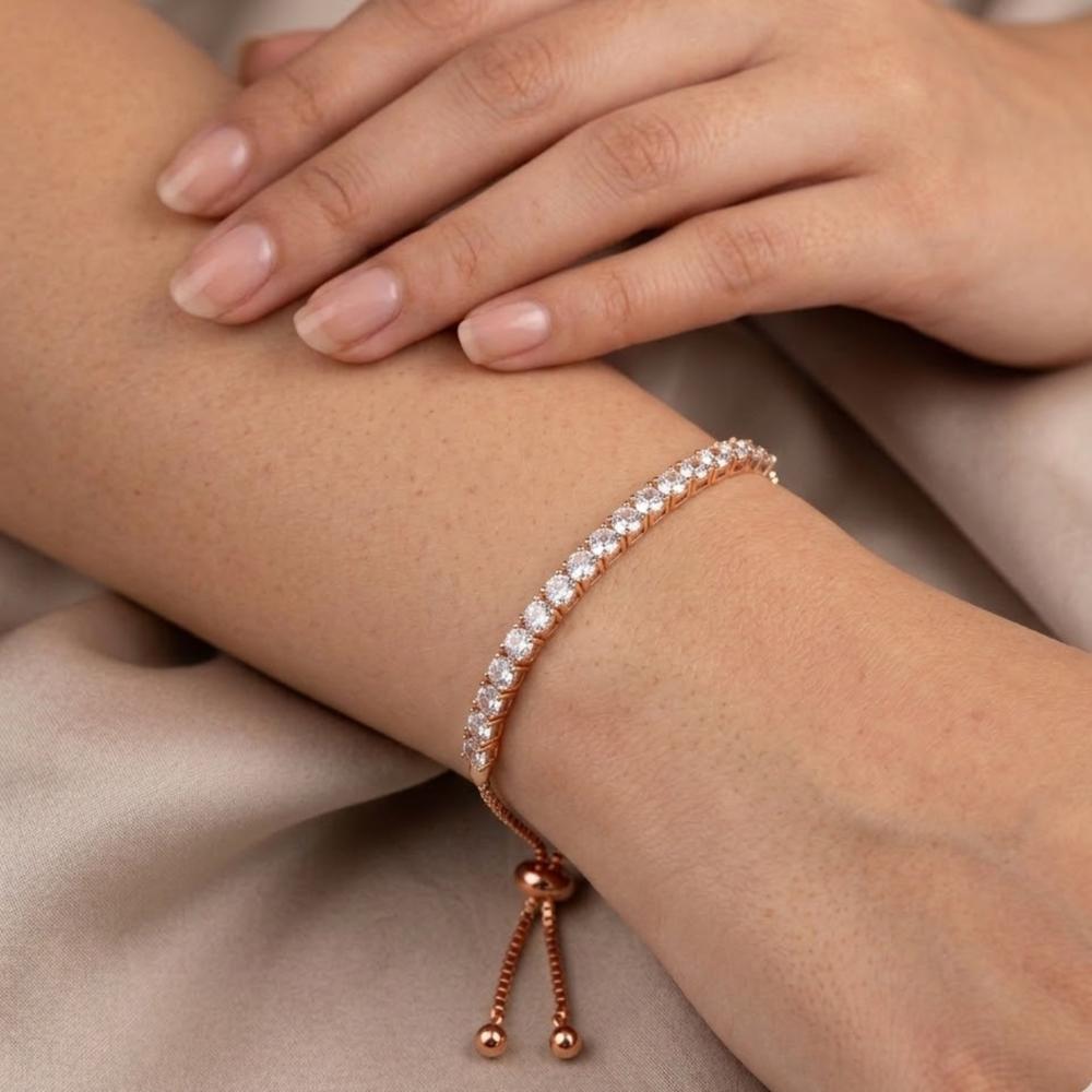 Rose Gold Zircon Small Circular Brass Bracelet - Image 4