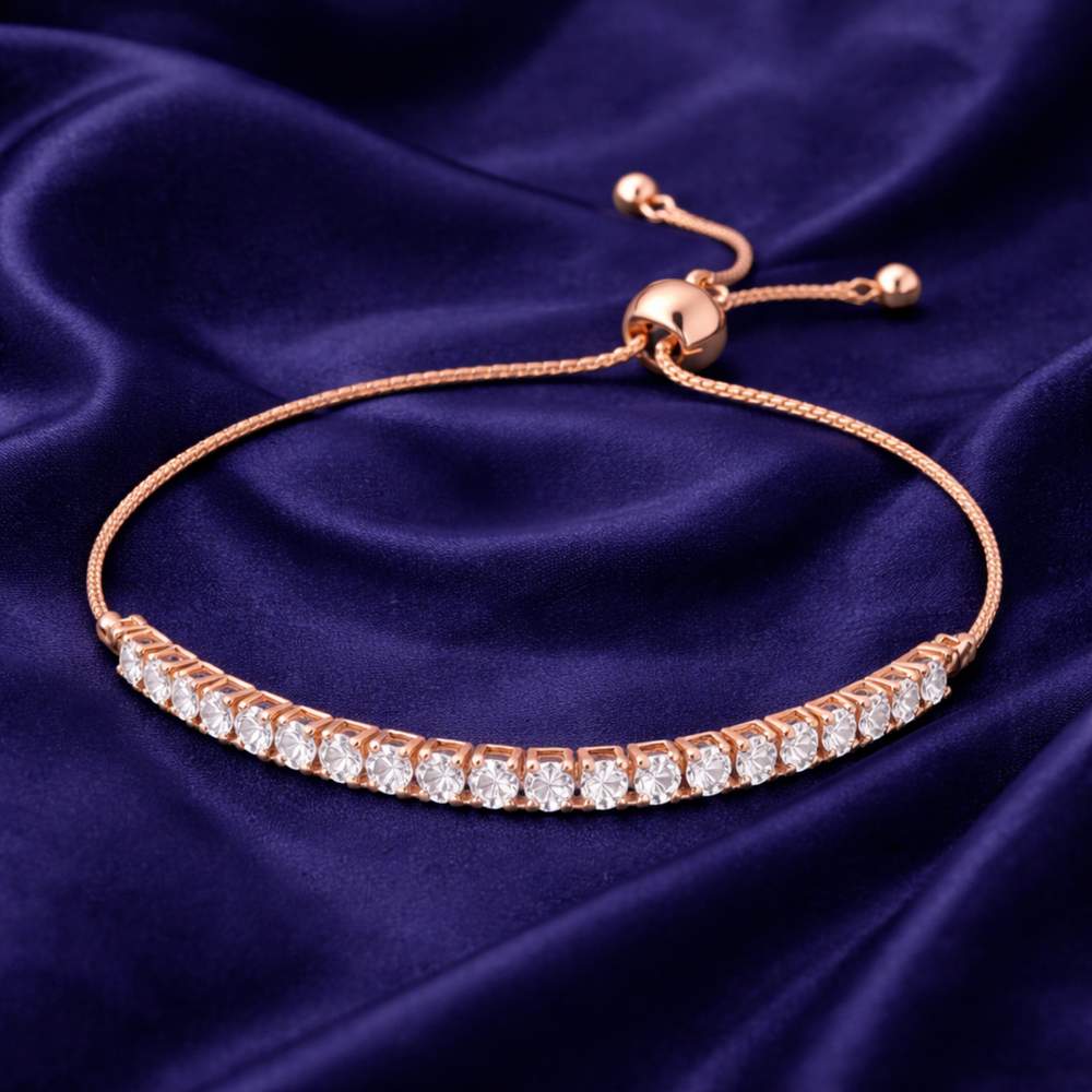Rose Gold Zircon Small Circular Brass Bracelet - Image 3
