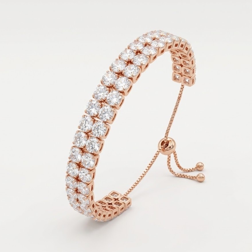 Rose Gold Two Layer Zircon Square Brass Bracelet