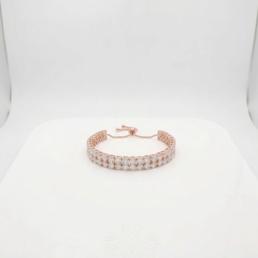 Rose Gold Two Layer Zircon Square Brass Bracelet - Image 4