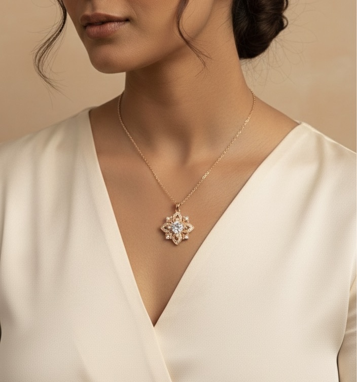 Rose Gold Floral Sparkle Pendant - Image 4