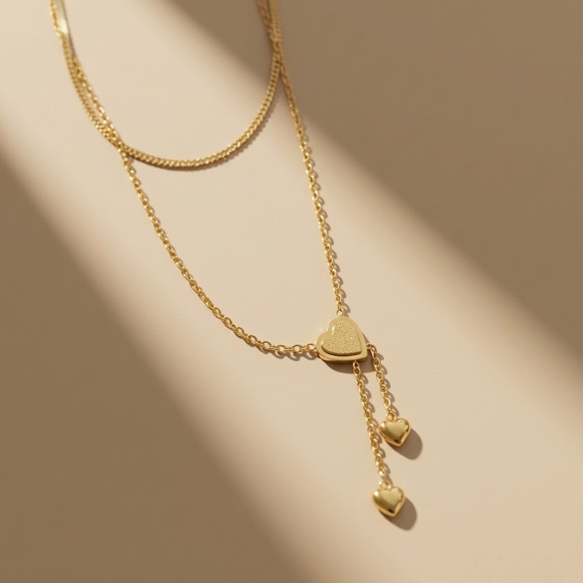 Double layered golden heart necklace - Image 2