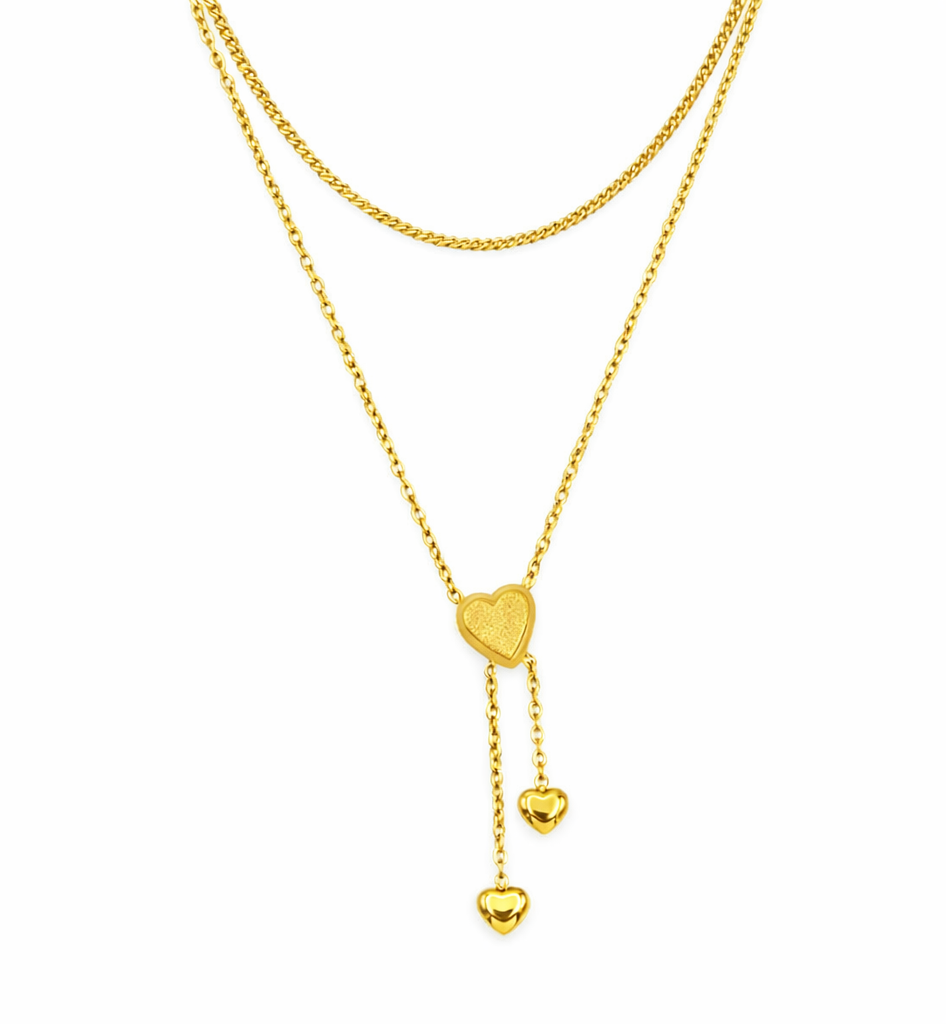 Double layered golden heart necklace