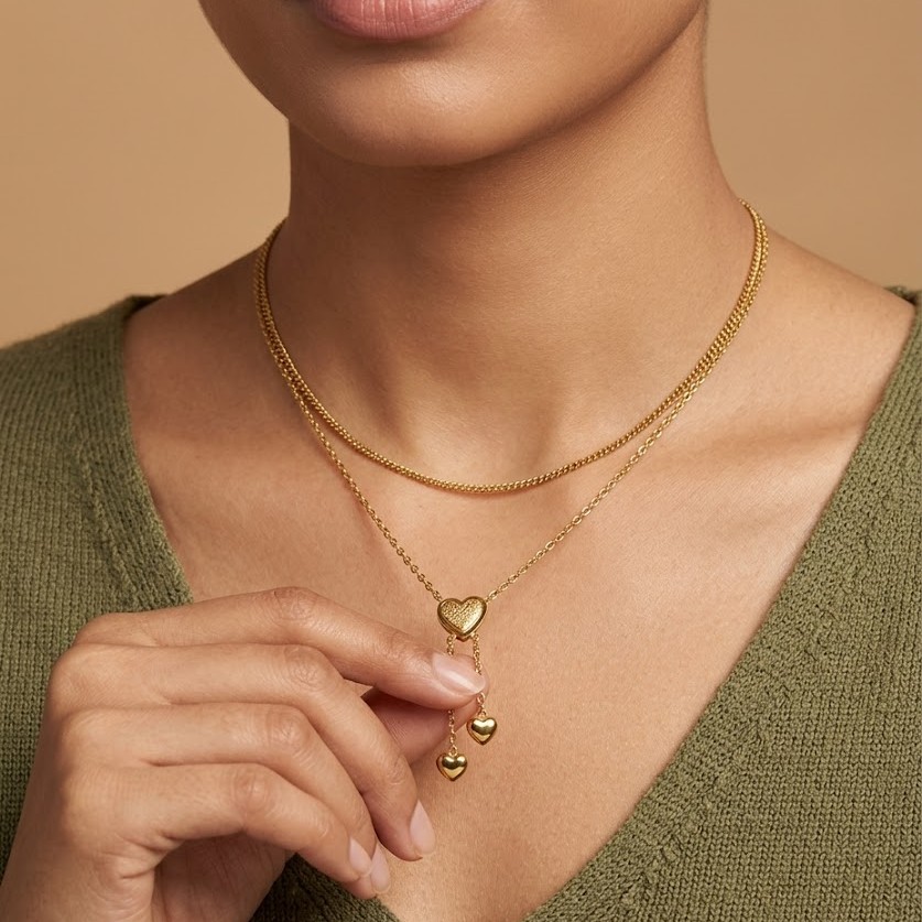 Double layered golden heart necklace - Image 3