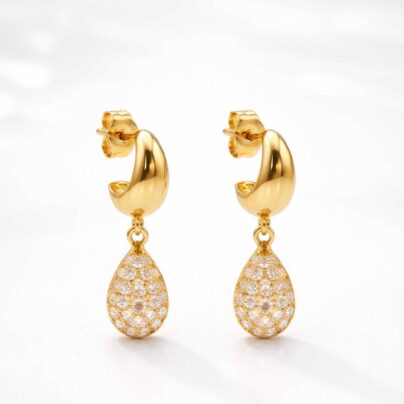 Diamond Teardrop Hoop Earrings