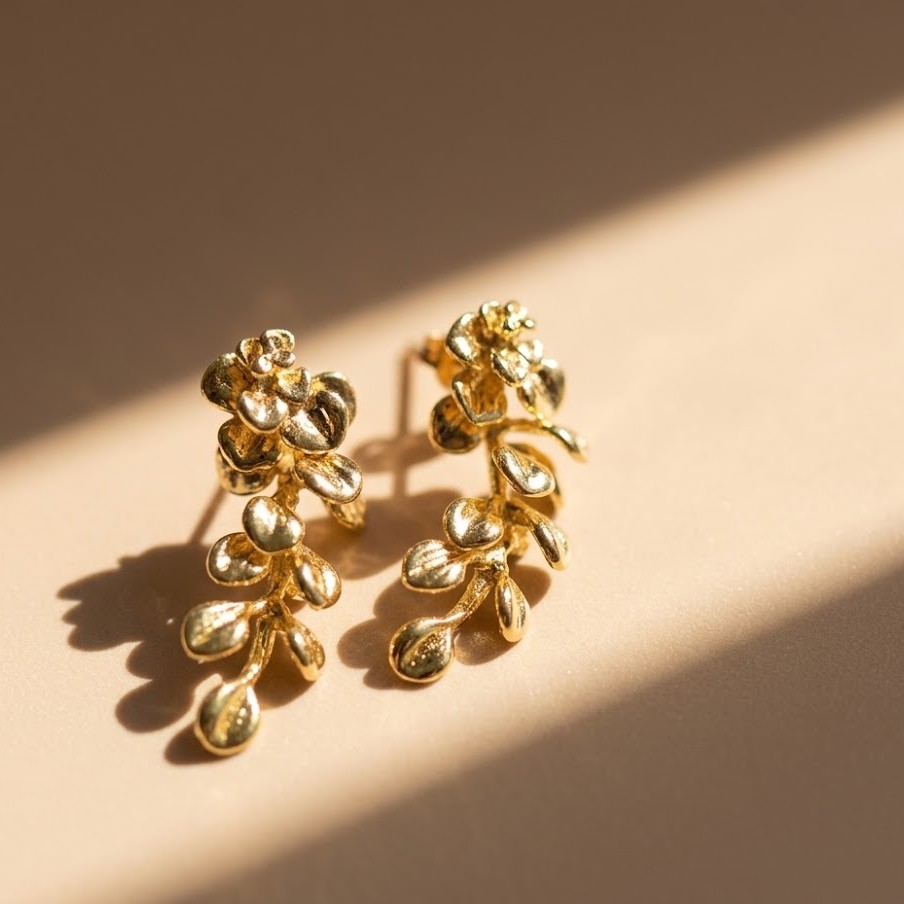 Golden Floral Vine Drop Earrings - Image 2