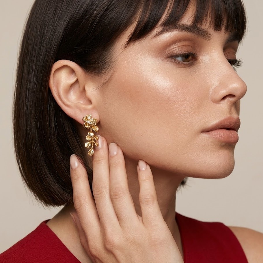 Golden Floral Vine Drop Earrings - Image 3