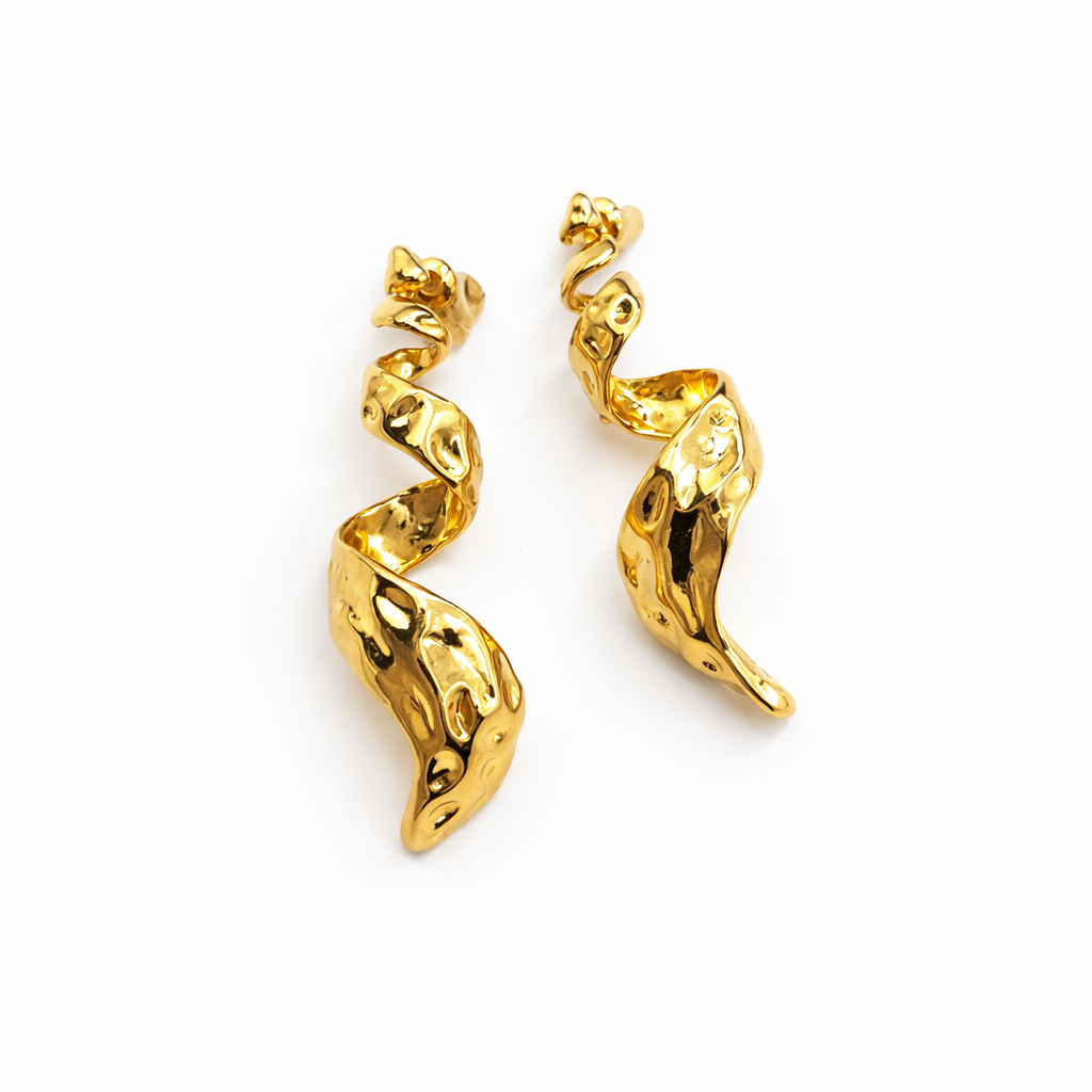Golden Twisted Wave Earrings
