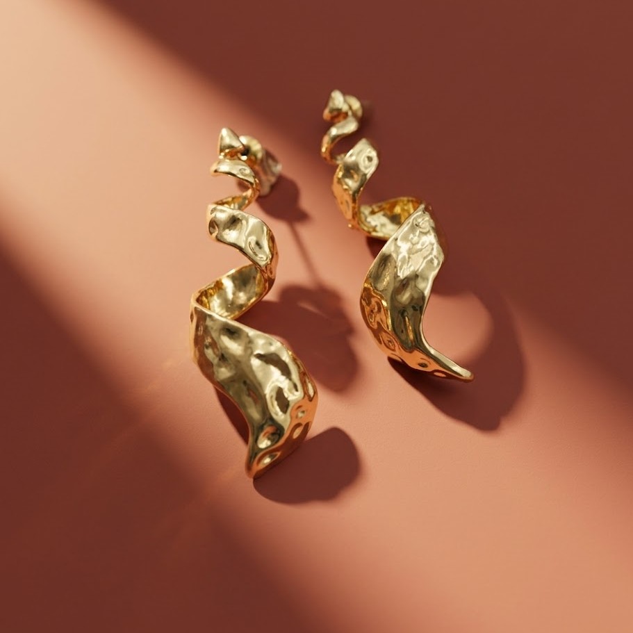 Golden Twisted Wave Earrings - Image 2